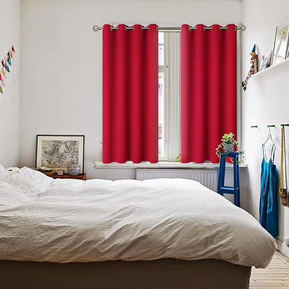 BGment Room Darkening Curtains 45 Inches Long - Grommet Thermal Insulated Drapes Window Treatment Curtains for Bedroom, 2 Panels, 52 x 45 Inch, Red