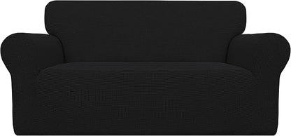 Easy-Going Stretch Oversized Loveseat Slipcover 1-Piece Sofa Cover Furniture Protector Couch Soft with Elastic Bottom for Kids Polyester Spandex Jacquard Fabric Small Checks Black