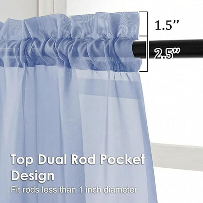 OVZME Sheer Curtains 63 inch Length 2 Panels Set for Bedroom Living Room, Soft Airy Elegant Light Filtering Sheer Curtains, Dual Rod Pocket Window Drapes, Each 42W x 63L Inches, Demin Blue