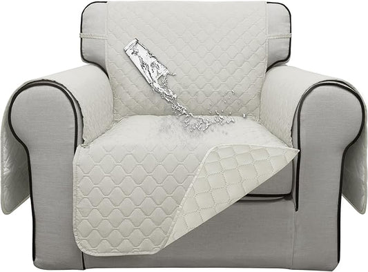 ISSUNTEX Double Protection 100% Waterproof Chair Sofa Covers for Living Room, Couch Covers for Chair Sofa, Reversible Furniture Protector Sofa Cover for Dogs, Pets, Kids (Chair, Ivory/Ivory)