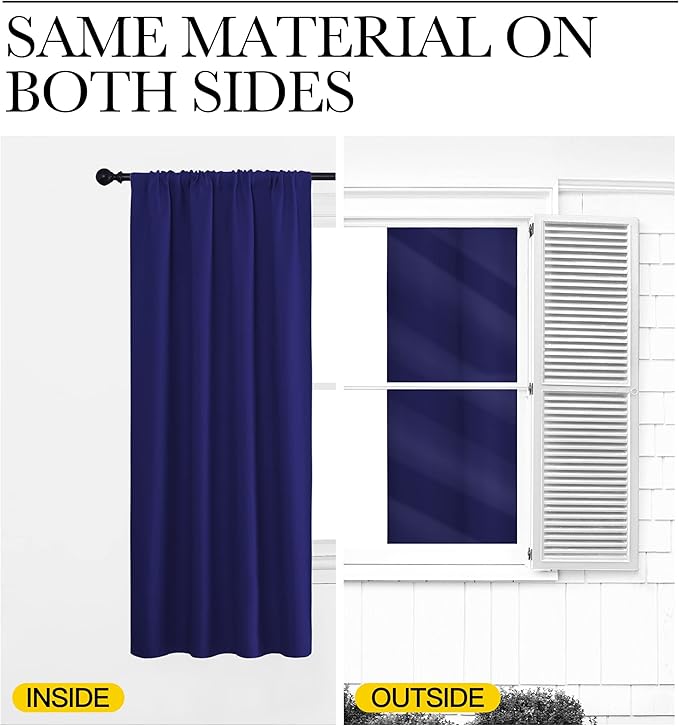 NICETOWN Blackout Curtains for Living Curtains, Navy Blue, 2 Panels, 42 by 72, Room Darkening Window Curtain Panels, Easy-Care Solid Thermal Insulated Draperies/Drapes for Daughter Room