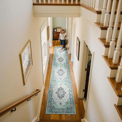 Area Rugs 2'x10' Runner Rug Non Slip Washable for Kitchen Hallway Bedroom Beside Laundry Room Bathroom Rug, Floor Carpet, Green Navy Blue White Red Teal Colorful