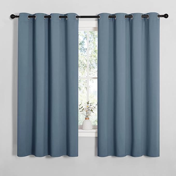 NICETOWN Smoky Blue Blackout Curtains 68 inches Length for Living Room, 2 Panels, 55" Wide, Thermal Insulated Decoration Drapes for Bedroom Window