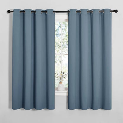 NICETOWN Smoky Blue Blackout Curtains 68 inches Length for Living Room, 2 Panels, 55" Wide, Thermal Insulated Decoration Drapes for Bedroom Window