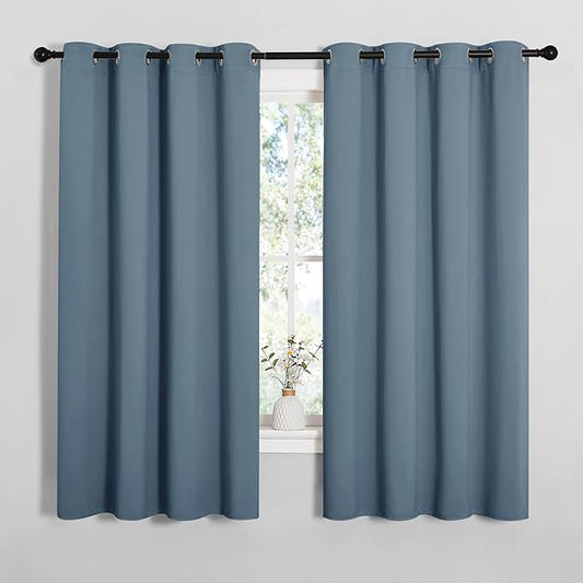 NICETOWN Smoky Blue Blackout Curtains 68 inches Length for Living Room, 2 Panels, 55" Wide, Thermal Insulated Decoration Drapes for Bedroom Window