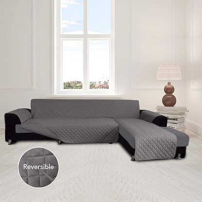 Easy-Going L Shape Sofa Slipcover - Sectional Couch Cover with Chaise Lounge & Reversible Sofa Cover Protection for Pets & Kids (Large, Gray/Gray)