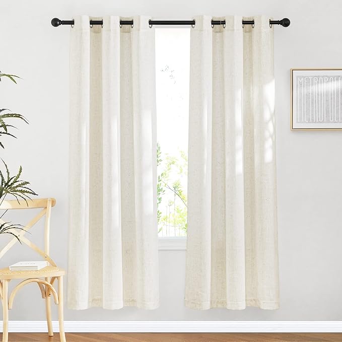 NICETOWN Natural Linen Curtains & Drapes 72 inches Length, Grommet Privacy with Light Filtering Drapes Flax Linen Blend Window Treatments for Farmhouse/Living Room, W36 x L72, 2 Panels