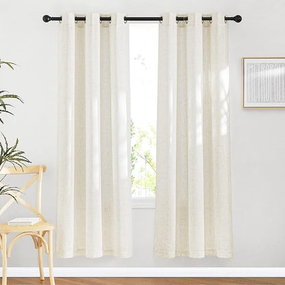 NICETOWN Natural Linen Curtains & Drapes 72 inches Length, Grommet Privacy with Light Filtering Drapes Flax Linen Blend Window Treatments for Farmhouse/Living Room, W36 x L72, 2 Panels