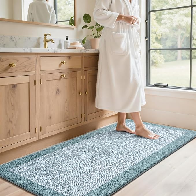 70x24 Long Bathroom Rugs Washable Non Slip, Dusty Blue Bath Mat for Bathroom Floor Tub, Soft Absorbent Quick Dry Mats for Shower, Bathtub,Home Decor