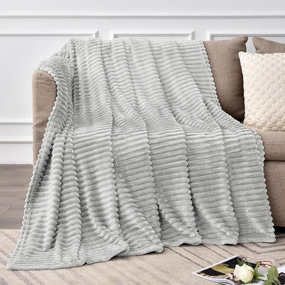 BEDELITE Fleece Blanket Twin Size – 3D Ribbed Jacquard Soft and Warm Decorative Fuzzy Blankets – Cozy, Fluffy, Plush Lightweight Throw Blankets for Couch, Bed, Sofa(Light Grey, 60x80 inches)
