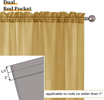 Aiyufeng Gold Sheer Curtain 90 Inches Long 2 Panels Set, Light Filtering Gold Window Curtain Drapes Treatment for Kitchen, Bedroom,Children Room, Dual Rod Pocket, 2 Pack of 42 x 90"