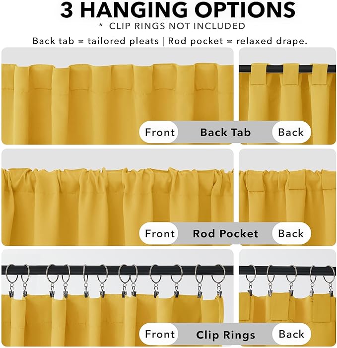 Deconovo Short Blackout Curtains for Small Windows Thermal Insulated Rod Pocket and Back Tab Curtains 42Wx45L Inch Mellow Yellow 2 Panels