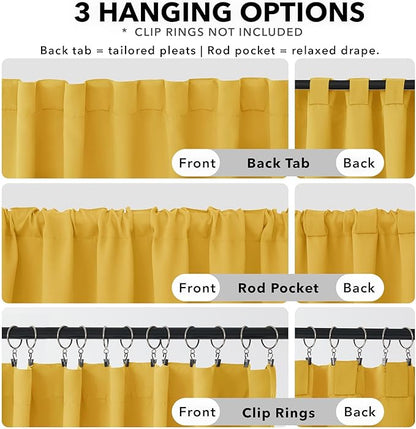 Deconovo Short Blackout Curtains for Small Windows Thermal Insulated Rod Pocket and Back Tab Curtains 42Wx45L Inch Mellow Yellow 2 Panels