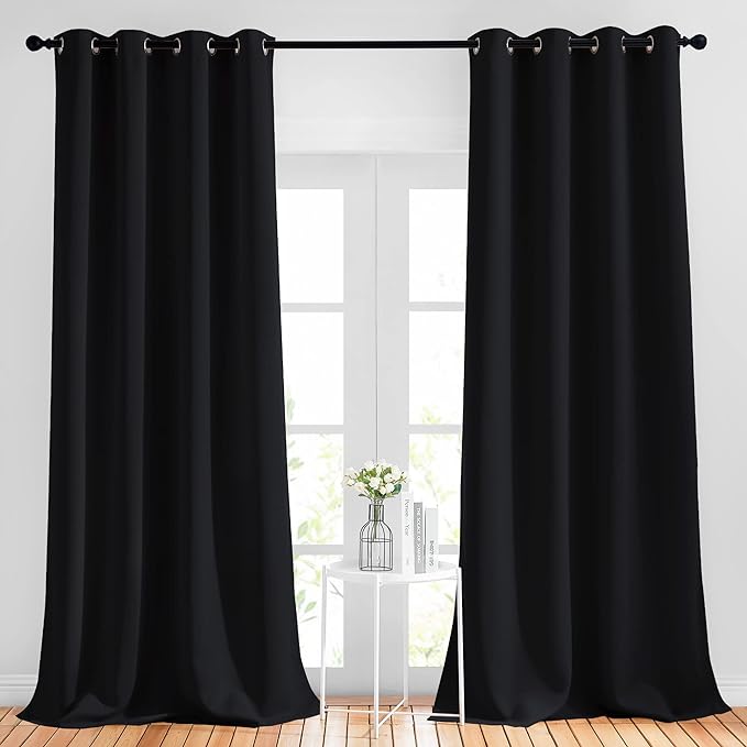 NICETOWN Black Out Curtain Panels - (52 inches by 120 Inch, Black, Set of 2) Home Decoration Thermal Insulated Solid Grommet Blackout Curtains/Drapes for Hall/Dining Room