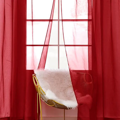 SpaceDresser Basic Rod Pocket Sheer Voile Window Curtain Panels Christmas Red 1 Pair 2 Panels 52 Width 36 Inch Long for Kitchen Bedroom Children Living Room Yard（Christmas Red, 52W x 36L）