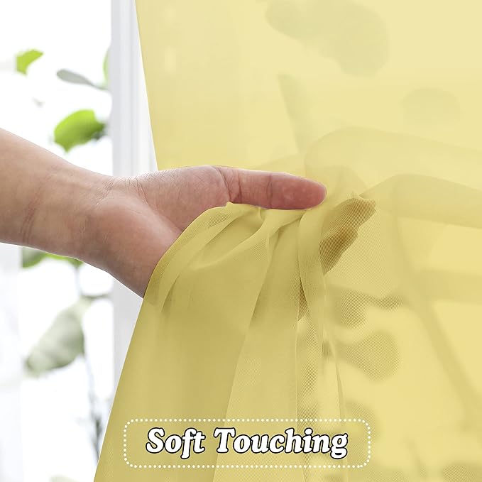 OVZME Mustard Yellow Sheer Curtains 63 Inches Length 2 Panels Rod Pocket Light Weight Soft Curtain Sheers, Voile Drapes for Basement Bathroom Bedroom Living Room, Each is 42W x 63L