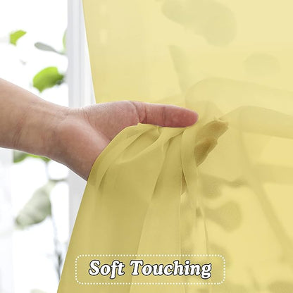 OVZME Mustard Yellow Sheer Curtains 108 Inches Long, Light Filtering Airy Transparent Lightweight Voile Rod Pocket Window Curtains for Bedroom, Living Room, W42 x L108, Set of 2 Drape Panels