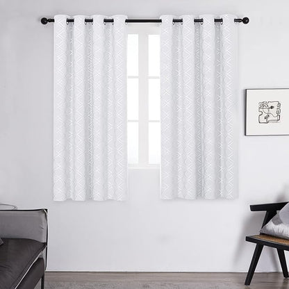 Deconovo White Room Darkening Curtains for Kitchen Nursery Office (52x63 Inch, Silver Grey/Geometry, 2 Panels) Thermal Insulated Soundproof Drapes for Bedroom Living Room