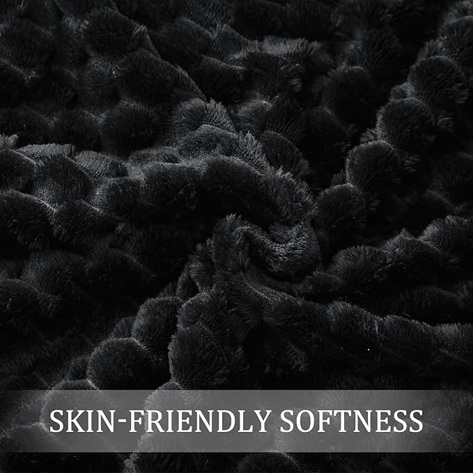 Exclusivo Mezcla Fleece Queen Blanket for Bed, Extra Large Fuzzy Black Bed Blankets, Soft Cozy Plush Sofa Throws for All Seasons, 90x90 Inches