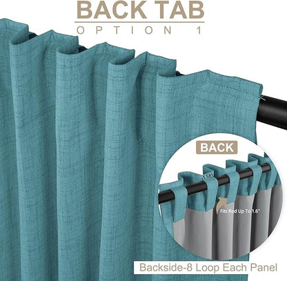 100% Blackout Shield Linen Blackout Curtains for Bedroom 96 Inches Long, Back Tab/Rod Pocket Living Room Drapes, Thermal Insulated Blackout Curtains 2 Panels Set, 50" W x 96" L, Dark Cyan
