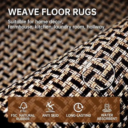 eqivei Kitchen Rugs and Mats Non Skid Washable Set of 2 PCS, Absorbent Runner Rugs for Kitchen, Front of Sink, Kitchen Mats for Floor, 17.3"x 47"+17.3"x 29" (Black)