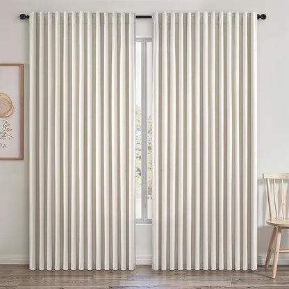 Extra Wide 100 Inch Length Blackout Curtains & Drapes 96 Inches Long 2 Panels Set for Sliding Glass Doors Modern Pleated Linen Blend Heavy Floor to Ceiling Large Window Drapes(100"Wx96"Lx 2 Birch)