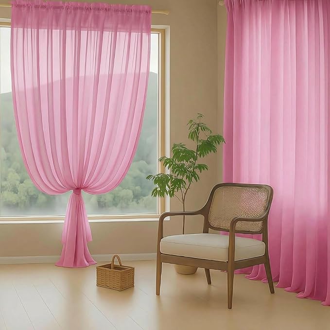 Sheer Curtains 63 Inch Length 2 Panels, Voile Sheer Curtain for Living Room, Breathable Light Filtering Window Treatments, Soft Fabric Dual Rod Pocket Drapes, Hot Pink, 2x42Wx63L Inches
