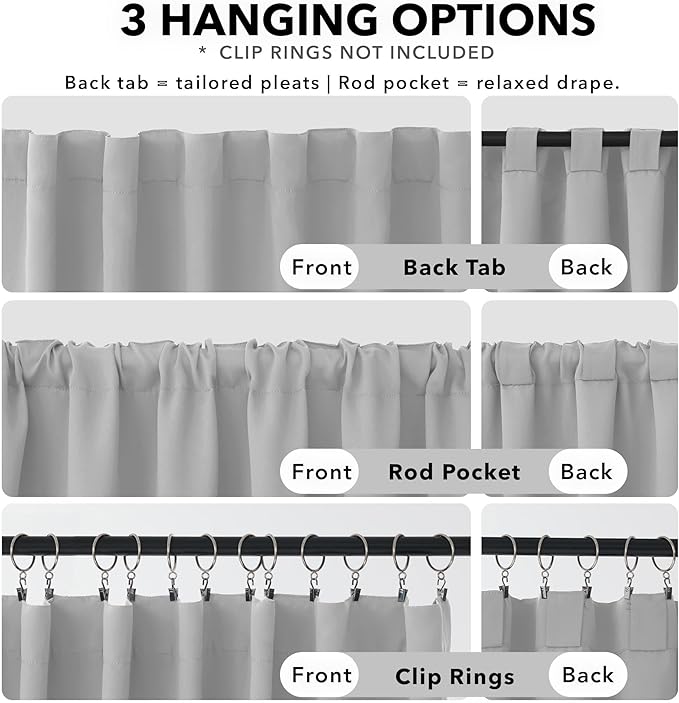 Deconovo Blackout Curtains, Thermal Insulated, W52 x L72 2 Panels, Back Tab, Machine Washable, Room-Darkening Drapes for Bedroom/Living Room Greyish White