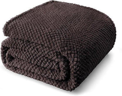 Whale Flotilla Queen Size Fuzzy Fleece Blanket, Fluffy Warm Soft Jacquard Bed Blankets for All Season, Lightweight and Cozy, 90x90 Inch, Coffee