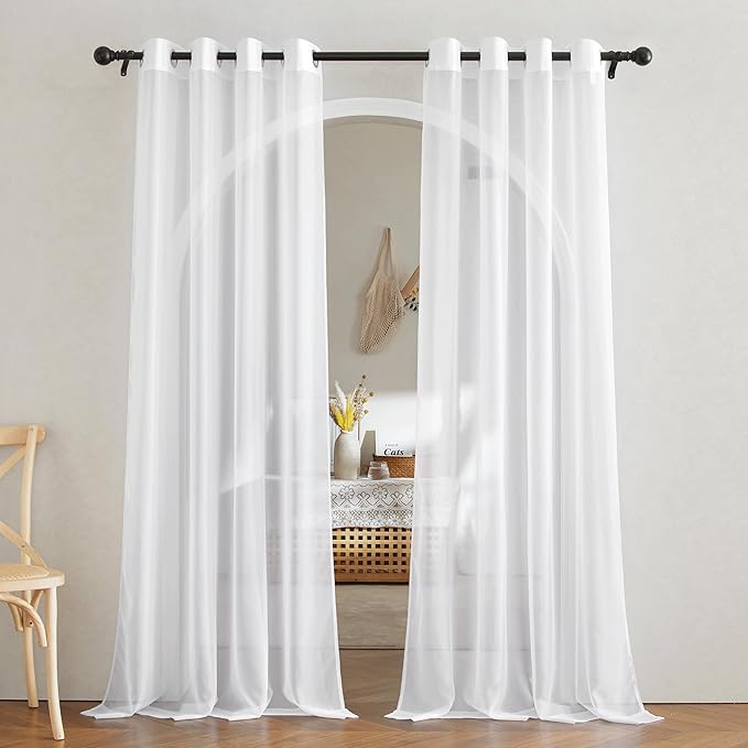 NICETOWN Voile White Sheer Curtains for Bedroom - Grommet Light Filtering Elegant Panels Lightweight & Breathable Window Treatments for Living Room, W54 x L90, 1 Pair