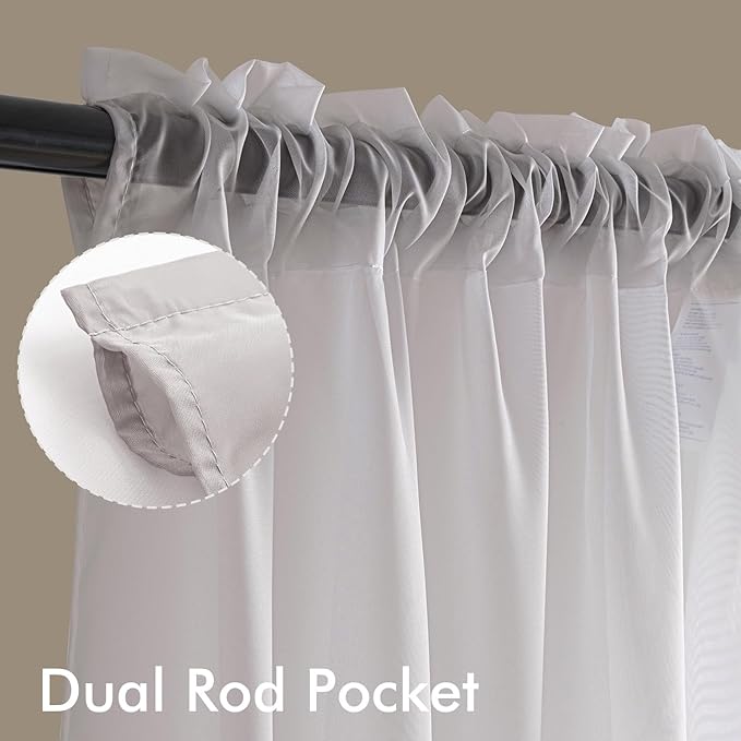 MIULEE Greyish Lilac Sheer Curtains 63 Inches Long, 4 Panels Set, Rod Pocket Light Filtering Window Drapes for Bedroom and Living Room, Elegant Airy Fabric, 54 x 63 Inches