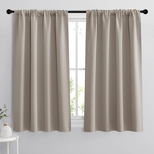 RYB HOME 54 inch Blackout Curtains for Living Room, Rod Pocket Thermal Insulated Small Window Drapes Room Darkening Shades for Bedroom Studio Dorm, W 42 x L 54 inch, Set of 2 Panels, Sand