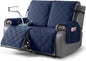 TAOCOCO 100% Waterproof Oversized Loveseat Recliner Cover, Non Slip Split Couch Covers for Reclining Loveseat with Elastic Straps for Kids Pets(Oversized 2 Seater, Navy Blue)