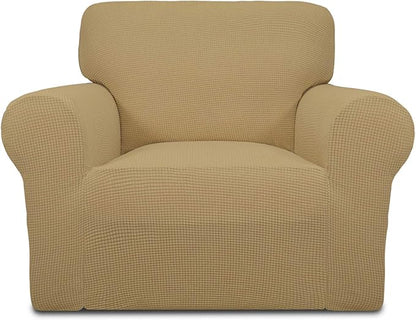 Easy-Going Stretch Chair Sofa Slipcover 1-Piece Couch Sofa Cover Furniture Protector Soft with Elastic Bottom for Kids, Pet. Spandex Jacquard Fabric Small Checks (Chair, Golden)