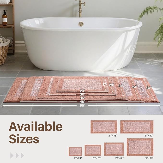 36x24 Large Bathroom Rugs Washable Non Slip, Pink Bath Mat for Bathroom Floor Tub, Soft Absorbent Quick Dry Mats for Shower, Bathtub,Home Decor