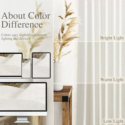 Nanspring Beige White Curtains Linen for Living Room 90 Inches Long Back Tab and Rod Pocket Semi Sheer Privacy Curtains Coastal Room Decor Curtain for Bedroom Dinner Room 70x90, 2 Panel