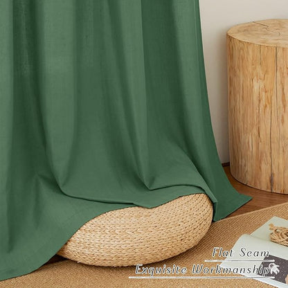 NICETOWN Thick Linen Curtains & Drapes Semi Sheer for Living Room 96 inch Length, Grommet Linen Blend Privacy with Light Filter for Home Office/Farm House, W55 x L96, Olive Green, 1 Pair