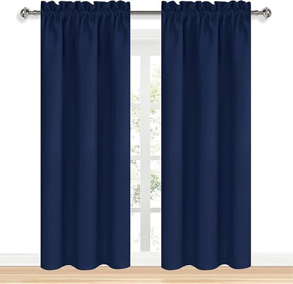 DWCN Navy Blue Blackout Curtains for Living Room 84 Inch Length 2 Panels Set Window Drapes Thermal Insulated Room Darkening Rod Pocket Curtains for Kids Boys Room (W38 x L84 Inch, Navy Blue)