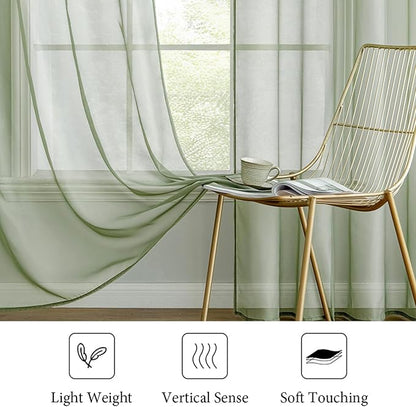 MIULEE 2 Panels Sage Green Sheer Window Curtains Elegant Window Voile Panels/Drapes/Treatment for Bedroom Living Room (54X63 Inches)