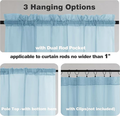 Chyhomenyc Light Blue Sheer Curtains 72 Inch Length 2 Panels, Light Filtering Soft Airy Rod Pocket Voile Window Curtain Drapes for French Door Bedroom Living Room, Each 42Wx72L Inches, Sky Blue