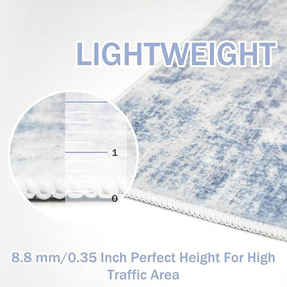 IOHOUZE Abstract Runner Rug 3x10 Ft Washable Runners for Hallways, Non Slip Kitchen Runner Printed Faux Wool Entryway Runner Indoor, Modern Abstract Floor Carpet for Hall Bedroom, Light Blue Grey