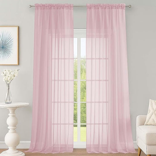OWENIE Blush Sheer Curtains 120 Inches Long 2 Panels Set, Airy Lightweight Sheer Blush Curtains for Living Room Bedroom, Farmhouse Voile Filmy Rod Pocket Curtains Drapes, 2 Pcs, Each 59" Wx120 L Inch
