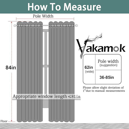 Yakamok Blackout Curtains Room Darkening Thermal Insulated Window Panels,Solid Grommet Top Drapes for Bedroom/Living Room(62Wx84L, Pure White, 2 Panels)