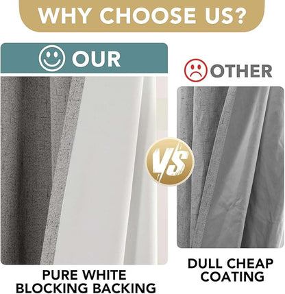 H.VERSAILTEX Linen Blackout Curtains 54 Inches Long 100% Blackout Thermal Insulated Textured Linen Look Curtain Draperies Anti-Rust Grommet, Energy Saving with White Liner, 2 Panels, Dove Gray