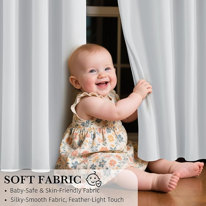 RYB HOME White 100% Blackout Curtains, Short Thermal Insulated Heat & UV Blocking Total Room Darkening Privacy Drapes for Small Window, Width 34 by Length 24, White, 2 Panels