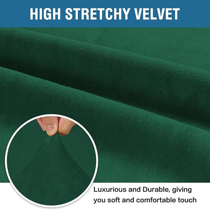 H.VERSAILTEX Stretch Velvet Loveseat Covers for 2 Cushion Couch Covers for Living Room Sofa Covers Slipcovers with Non Slip Straps Bottom, Ultra Thick Comfy Velour (Width 58"-72", Christmas Green)
