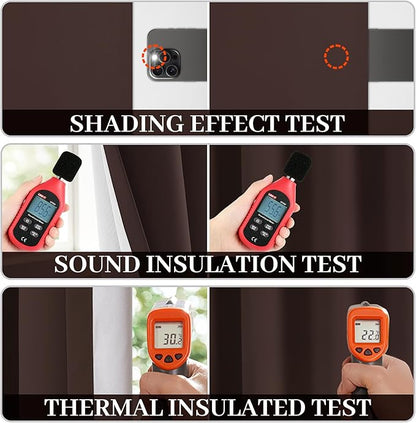 Yakamok Room Darkening 100% Blackout Curtains Grommet Window Treatments with 2 Thick Layers-Brown Thermal Insulated Drapes Set of 2 Panels for Bedroom Living Room 52 Inches by 96 Inches Length