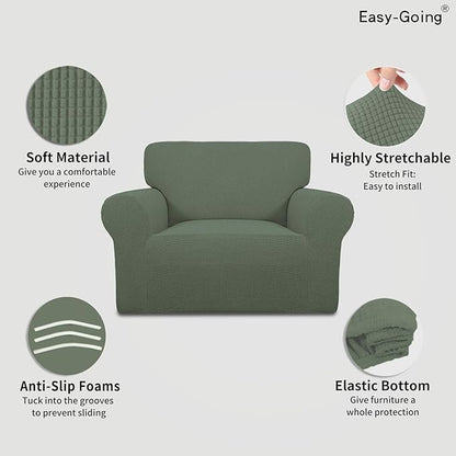 Easy-Going Stretch Oversized Chair Sofa Slipcover 1-Piece Couch Sofa Cover Furniture Protector Soft with Elastic Bottom for Kids Spandex Jacquard Fabric Small Checks Greyish Green