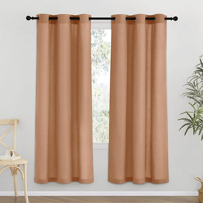 NICETOWN Burnt Orange Thick Linen Curtains 72" Length, Grommet Privacy Window Treatments Linen Weave with Light Penetration Vertical Drapes for Farmhouse/Home Office, W42 x L72, 2 Panels