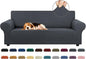 KEKUOU Stretch Sofa Cover Slipcover ，Couch Covers for 3 Cushion Couch Sofa pet Friendly (78"-94") Furniture Protector Sofa with Elastic Bottom for Kids,Dog, Jacquard Small Checked(Large,Charcoal)